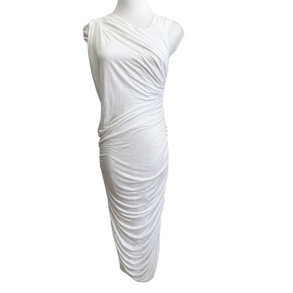 ALC WHITE RUCHED SLEEVELESS MIDI BODYCON DRESS STYLE 6244SJ - XS - Picture 2 of 8